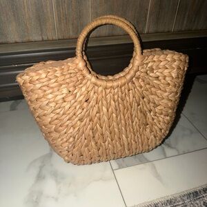 Woven Straw Tote Bag with Circular Handles